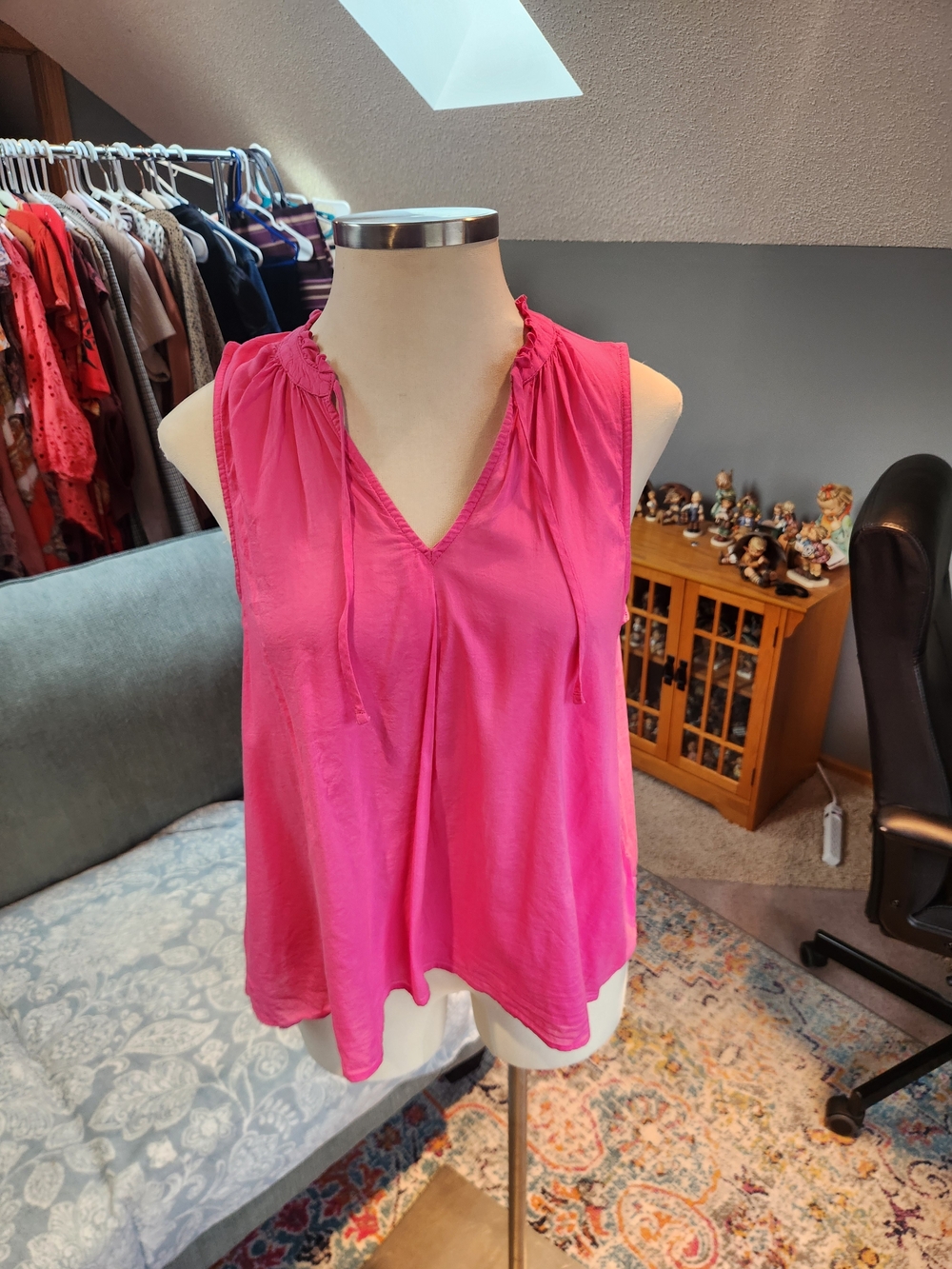 Sonoma Women's Pink Sleeveless V-Neck Tie-Detail Top XXL Plus Cotton Blend